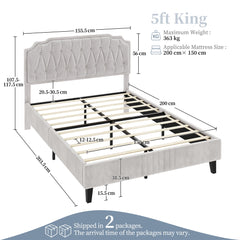Costoffs Double/King Bed Frame Upholstered Platform Bed with Adjustable Button Tufted Headboard/Velvet Fabric/Mattress Foundation/Sturdy Wooden Slat Support, No Box Spring Needed, Black/Beige/Dark Grey/Light Grey