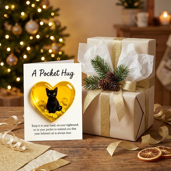 1Pcs Cat Memorial A Pocket Hug，Emotional Support Heart-Shaped Cat Charm Keepsake Figurines，Pocket Hug Token with Inspirational Card，Thoughtful Animal Support Gifts for Cat Lovers & Grieving Cat Owners