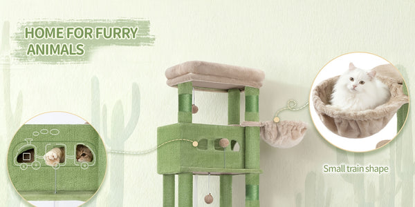 Cat Tree for Indoor Cats, 170cm Large Tall Cat Tower, Multi-Level Cats House with Condo, 8 Scratching Posts, Hammock, 4 Pom Poms