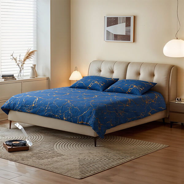 1set Blue Gilded Stone Pattern Printed Shimmering Bedding Set of Three Pieces, Equipped with 2 Pillowcases Suitable for All Seasons and 1 Soft and Comfortable Duvet Cover