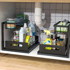 Pull-Out Organizer Rack, Multi-Functional Double-Layer Sundries Storage Rack, Large Capacity Sliding Storage Rack, Suitable for Kitchen And Bathroom, Home Organize And Storage, Home Additions