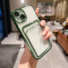 Phone case: Electroplated Transparent Card Slot Holder Case for iPhone 15 14 Plus 13 12 11 Pro Max Plating Photo Pocket Shockproof Cover