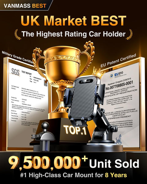 VANMASS 【New Upgrade BEST】 Car Phone Holder 【Ultimate Version True Military-Grade】 Mobile Cell Mount Windscreen Dashboard Vent Van Automobile Cradle for Iphone 16 15 14 13 Samsung All Smartphones
