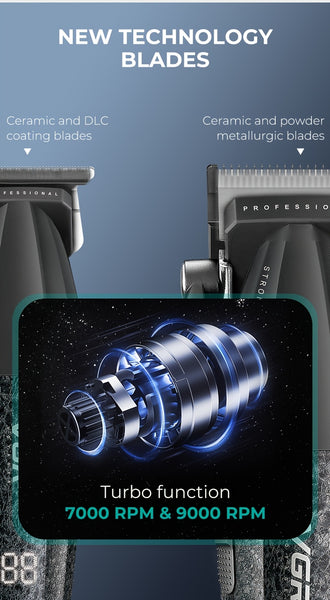 The VGR Men'S Electric Hair Clipper And Trimmer Set Features Interchangeable Ceramic Blades, Operates at High Speeds with 9000 RPM, Includes a Professional Hair Clipper with an LCD Display
