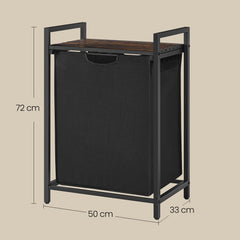 Laundry Hamper, Laundry Basket with Pull-Out Liner, Shelf, Metal Frame, 12.7 Gallons, Rustic Brown and Black