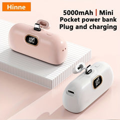 Hinne 5000mAh Mini Portable Charger, Ultra-Compact Battery Pack Travel Phone Charger, Emergency Power Pocket Power Bank, USB Mobile Backup Battery Pack, Gift.