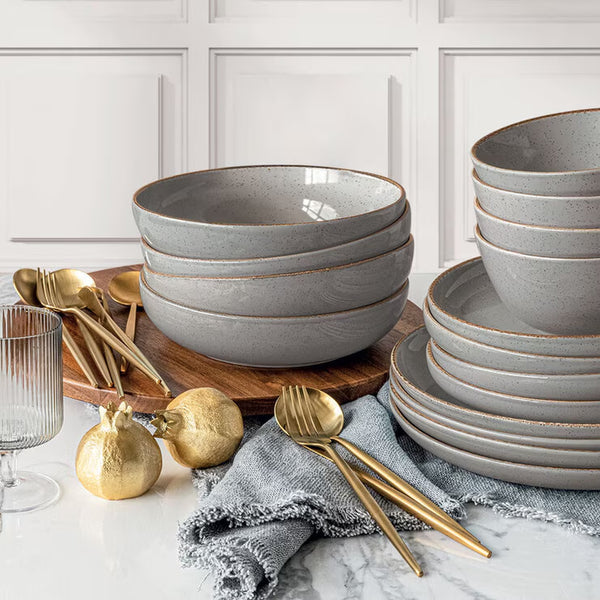 Over & Back Stoneware Dinnerware Set, 16 Piece in Sage Green
