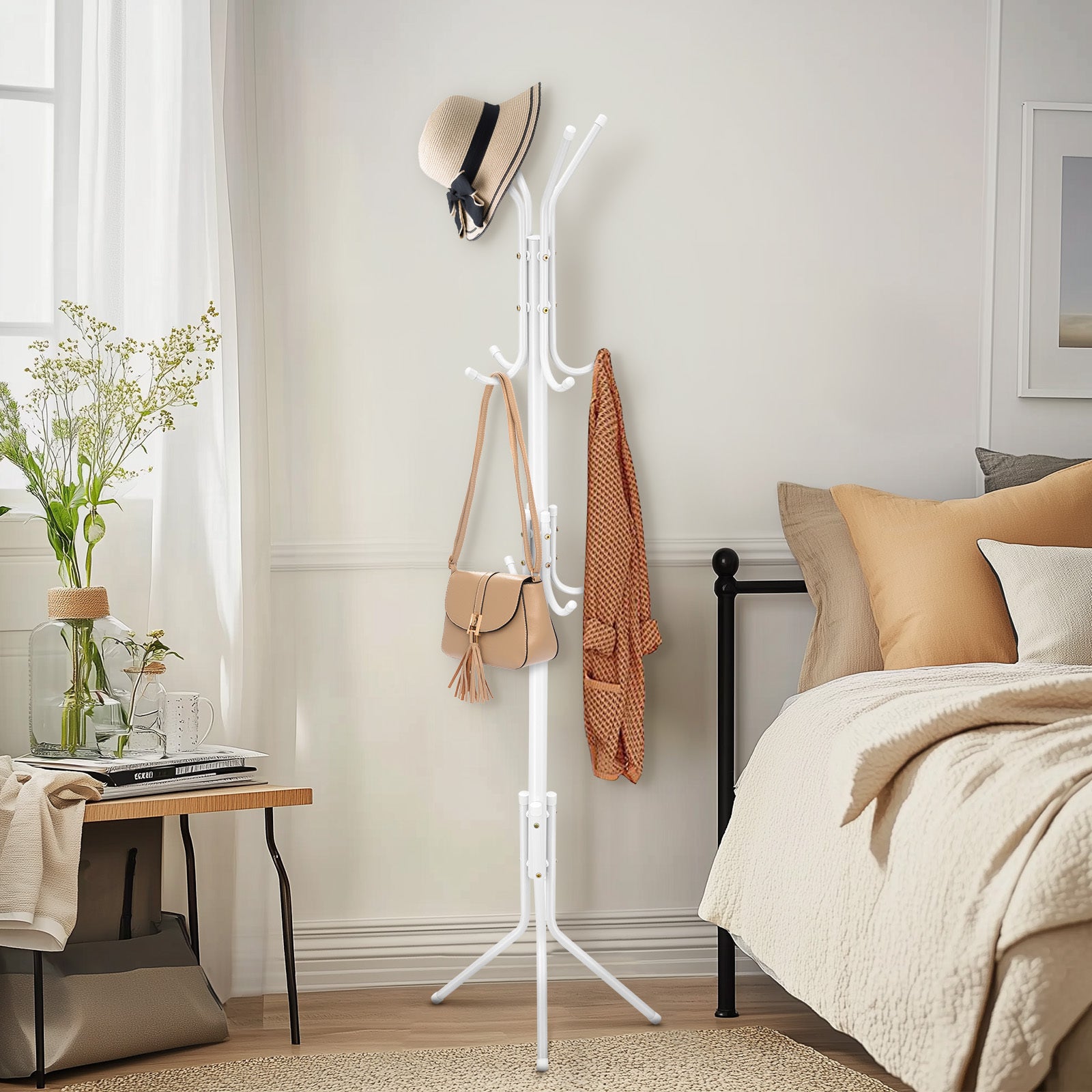 Coat Rack Stand 3-Tier 175cm Tall Metal Coat and Hat Stand with 12 Hooks for Living Room, Bedroom & Hallway