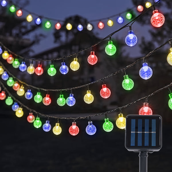 1pc 16.33/22.9/39.3ft (4.98/6.98/11.98m) 20/50/100 LED Bubble Globe Fairy Lights, Outdoor Solar String Lights, Ipx4, 1.7cm Ball, Button Control, for Summer Garden Patio Yard Trees Wedding Birthday Party
