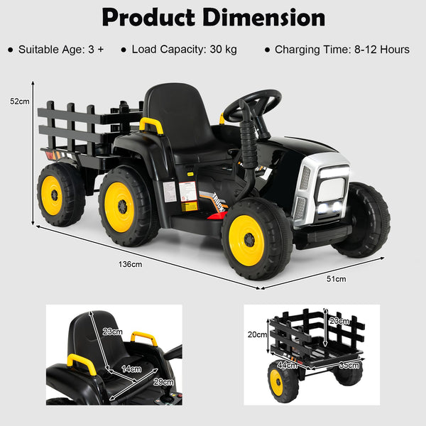 12V Kids Ride on Tractor with Trailer Music and LED Lights