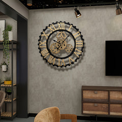 50cm European Vintage Gear Wall Clock with Large Roman Numerals, Outdoor Garden Wall Clock, Industrial Style Giant Open Face Skeleton Clock, Silent Non-Ticking Quartz Clock, Living Room Bedroom Office Kitchen Patio Bar Farmhouse Clock, Christmas & Hallowe