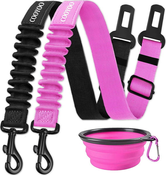 COOYOO Dog Seat Belt,Retractable Dog Car Harness Seat Belt for Car Adjustable Nylon Pet Safety Seat Belts Heavy Duty & Elastic Bungee Buffer