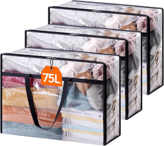 Lifewit 4 Pack Clear Plastic Storage Bags, 40L Foldable Clothes Storage Boxes Wardrobe Organizer Moving Bags with Reinforced Handle for Loft Wardrobe for Bedding Clothes Blanket Duvet