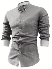 Linen Men'S Casual Shirt Long Sleeve Linen Solid Color Breathable Fashion Men'S Top Blouse Retro Open Front with Pockets
