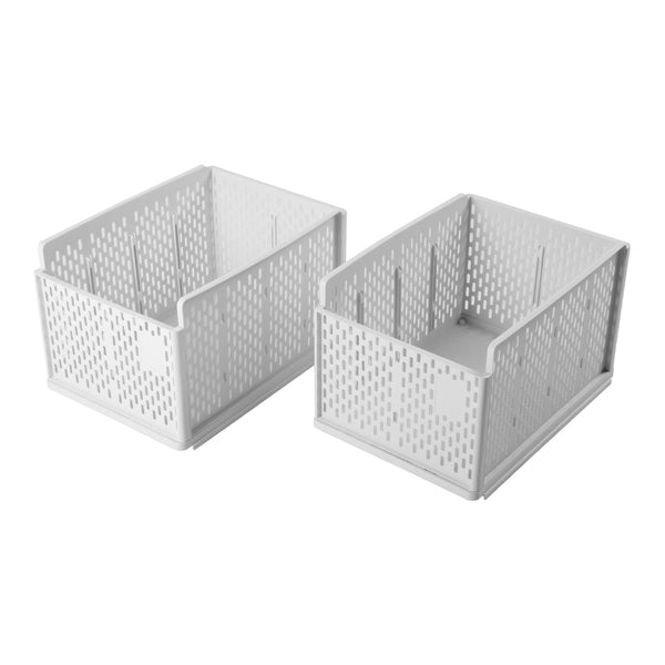 2pcs Foldable Plastic Wardrobe Closet Cabinet Storage Organiser Stackable Pull Out Drawer Baskets with Ventilation Holes for Jeans, Clothes, Bras, Underwear, Books Dividers Shelf Bedroom Home Office Space-Saving