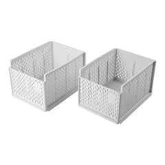 2pcs Foldable Plastic Wardrobe Closet Cabinet Storage Organiser Stackable Pull Out Drawer Baskets with Ventilation Holes for Jeans, Clothes, Bras, Underwear, Books Dividers Shelf Bedroom Home Office Space-Saving