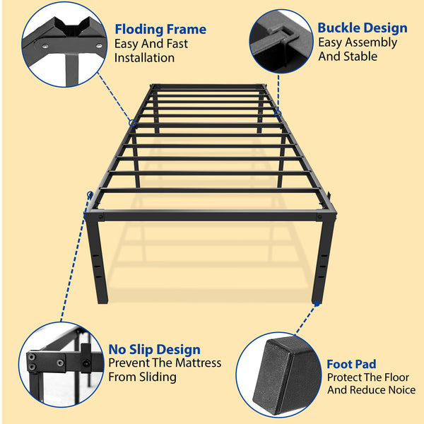 Metal Bed Frame | Black Metal Bed Frame - 18 Inches Under bed Storage Space - Sturdy Metal Construction - Easy Assembly