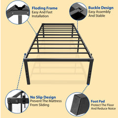 Metal Bed Frame | Black Metal Bed Frame - 18 Inches Under bed Storage Space - Sturdy Metal Construction - Easy Assembly