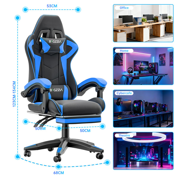 GartistGo Gaming Chair With footrest,Computer Chairs with Lumbar Cushion + Headrest, Height-Adjustable Office Chair for Adults, Girls, Boys
