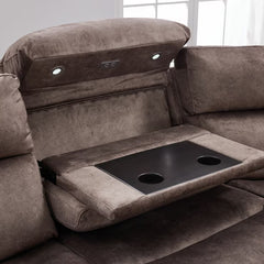 Vegas Brown Fabric Power Reclining Sectional Sofa with Storage Drawer