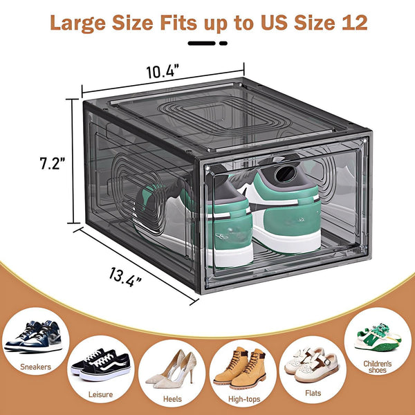 6/9/10-pack Transparent thickened shoe box with magnetic door, closet shoe box, sneaker storage box, dustproof and waterproof, stackable shoe box, upgraded sturdy shoe box, multifunctional sneaker storage box