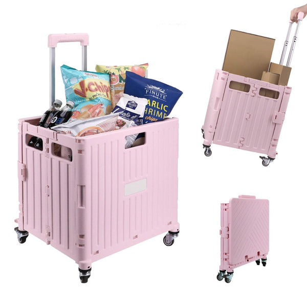 Foldable Shopping Trolley Cart | Lightweight & Durable with Adjustable Handle | Smooth-Rolling 4-Wheel Collapsible Crate for Groceries & More
