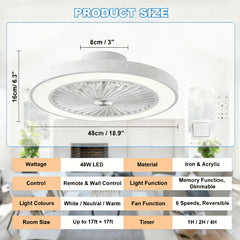 LED Ceiling Fan with Light And Remote, Ceiling Lamp with Fan, Low Profile, 6 Speeds, 3 Colors, 2 Control Modes, Fan Lamp, for Bedroom, Living Room, Dining Room, Kitchen, Office