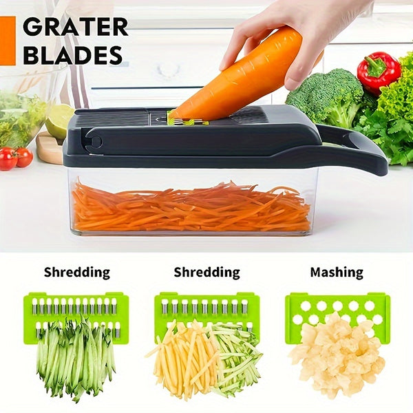 16pcs Vegetable Chopper, Multi-Purpose Fruit Slicer, Handle Food Grater, Vegetable Slicer, Cutter with Container, Onion Chopper with Multiple Interchangeable Blades