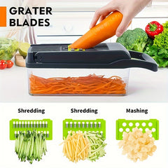 16pcs Vegetable Chopper, Multi-Purpose Fruit Slicer, Handle Food Grater, Vegetable Slicer, Cutter with Container, Onion Chopper with Multiple Interchangeable Blades