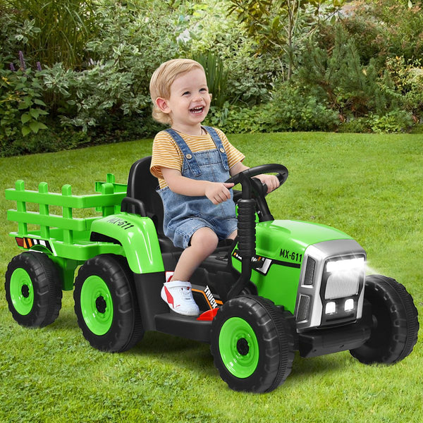 12V Kids Ride on Tractor with Trailer Music and LED Lights
