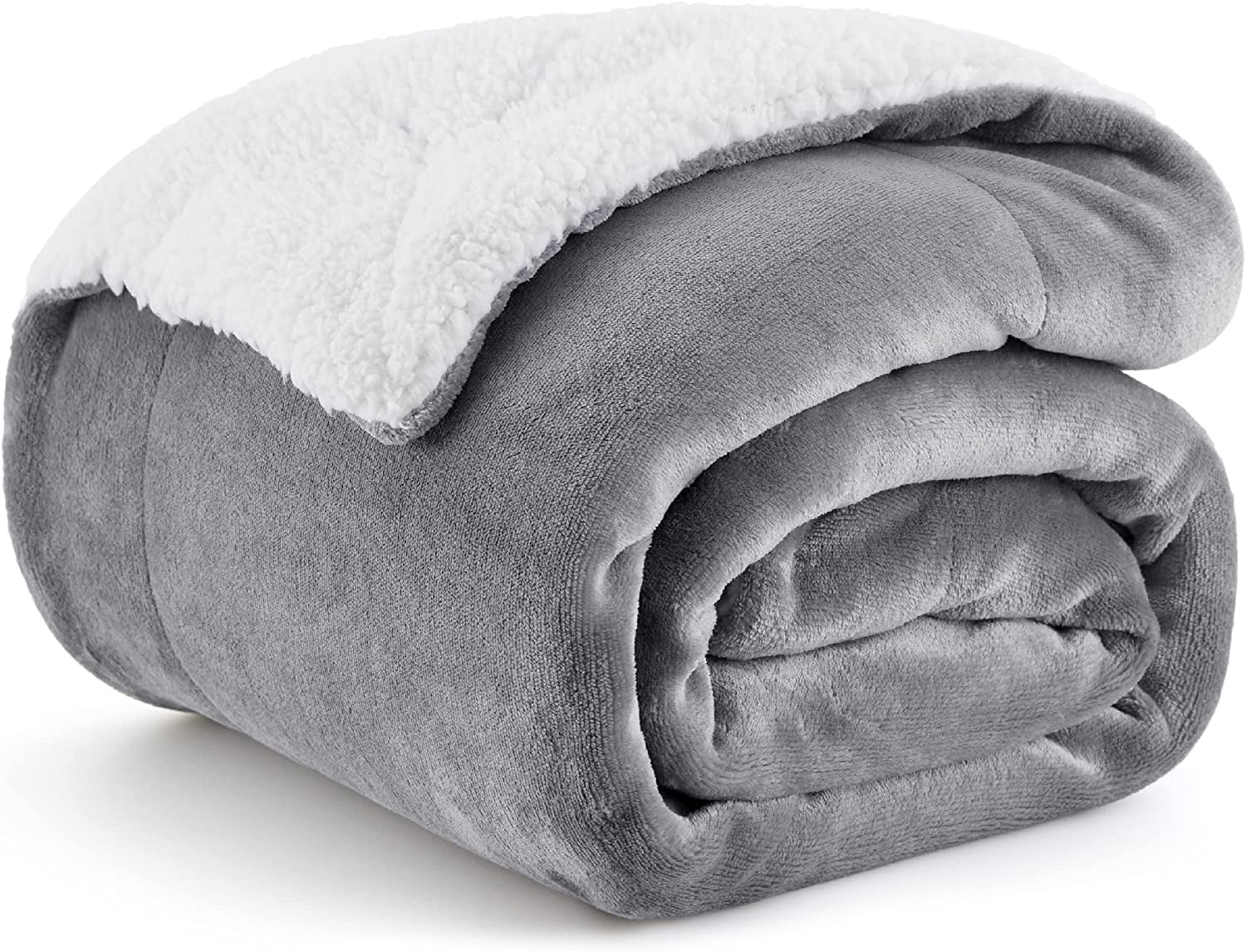 Bedsure Sherpa Fleece Throw Blanket - Fluffy Microfiber Solid Blankets for Bed and Couch Double/Twin Size, Silver Grey, 150X200Cm