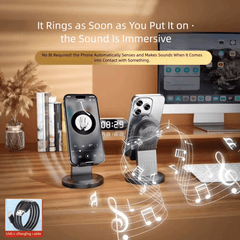 Wireless Induction Speaker Dock with Bluetooth Connection, Vertical Phone Holder, Ambient Lighting, Portable Design