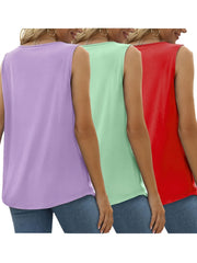 Three-Pack Women's Tank Tops Summer Sleeveless Loose Fit Eyelet Neck Solid Color Basic Shirts