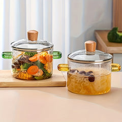 2pcs Glass Casserole Pot Suitable for All Stoves (Gas/Electric/Induction) - Thickened Heat-Resistant Shatterproof Soup Noodle Gravy Pot with Easy-Pour Spout & Even Heating Base, Heavy-Duty Glass Cookware for Home