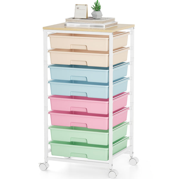 KINGRACK Heavy-Duty Rolling Storage Cart with 8 Drawers & Tabletop - Stackable Mobile Organizer Trolley, Suitable for Home, Office, Bedroom, Classroom, Space-Saving with Assembly, Tabletop Shelf for Small Spaces, Storage Drawer Units