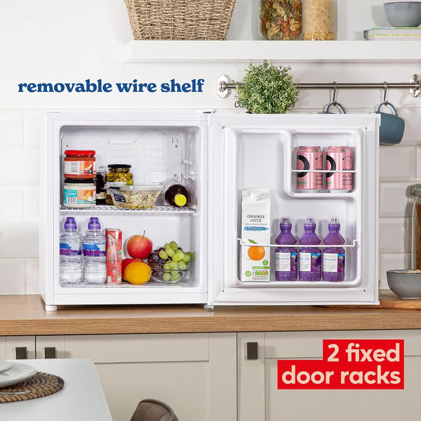 Russell Hobbs Table Top Larder Mini Fridge 40L Capacity, Quiet Running 39DB, Reversible Door, 0 to 8 Degrees Manual Temperature Control, White RHTTLF2E1W