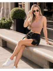 New Look Women Fashionable High Waist Denim Shorts Distressed Ripped Lace Pocket Summer Shorts Casual Wear