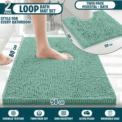 2-Piece Loop Bathroom Mat Set | Soft Chenille Microfiber Rugs with Non-Slip Backing | Machine Washable | Includes 50x80cm Bath Mat & 50x40cm Pedestal Mat | Stylish, Comfy & Durable | UK STOCK | LOCAL WAREHOUSE