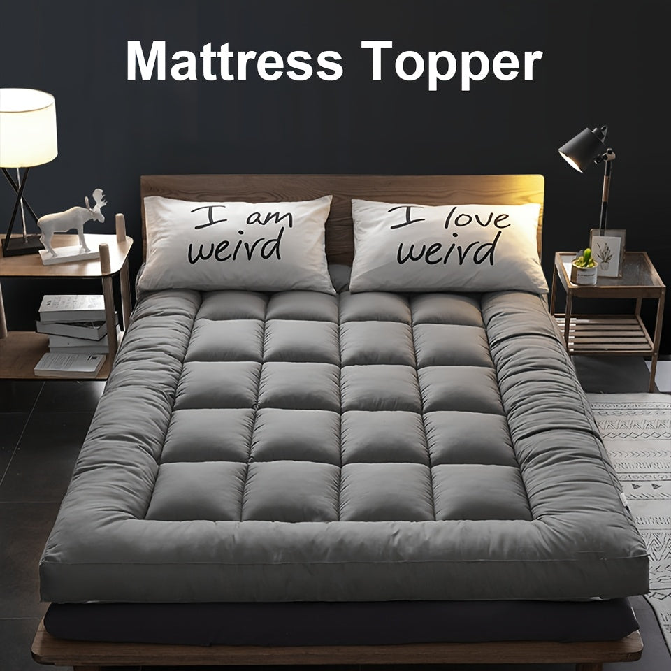 1pc Hotel Quality Mattress Topper 10cm Thick - Ultra-Soft Microfiber, Anti-Shift & Even Weight Distribution, UK Bed Sizes Single/Double/King/Super King, Grey