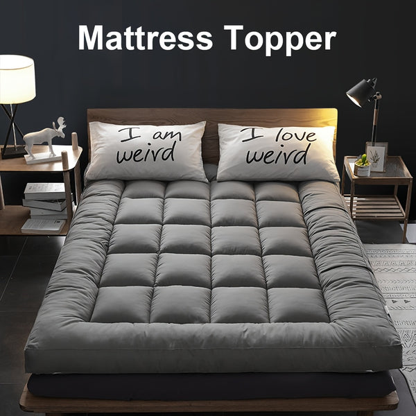 1pc Hotel Quality Mattress Topper 10cm Thick - Ultra-Soft Microfiber, Anti-Shift & Even Weight Distribution, UK Bed Sizes Single/Double/King/Super King, Grey