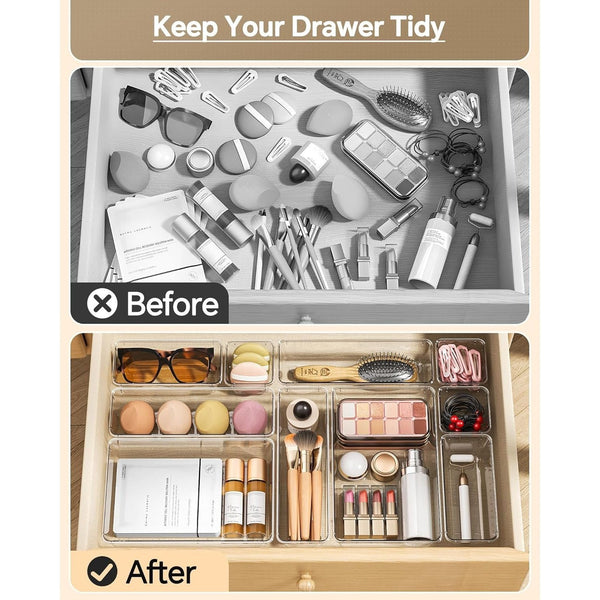 24pcs Plastic Draw Organiser Set – Desk, Fridge & Makeup Storage Divider Trays UK