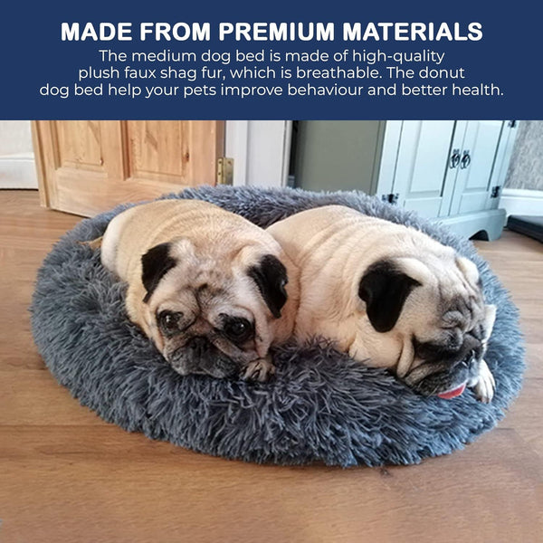40/50/60/70cm Round Plush Donut Dog/Cat Bed Cuddler Pet Cushion Self-Warming Bed Washable Dog Bed with Non-Slip and Waterproof Bottom Calming Dog Bed