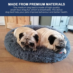 40/50/60/70cm Round Plush Donut Dog/Cat Bed Cuddler Pet Cushion Self-Warming Bed Washable Dog Bed with Non-Slip and Waterproof Bottom Calming Dog Bed