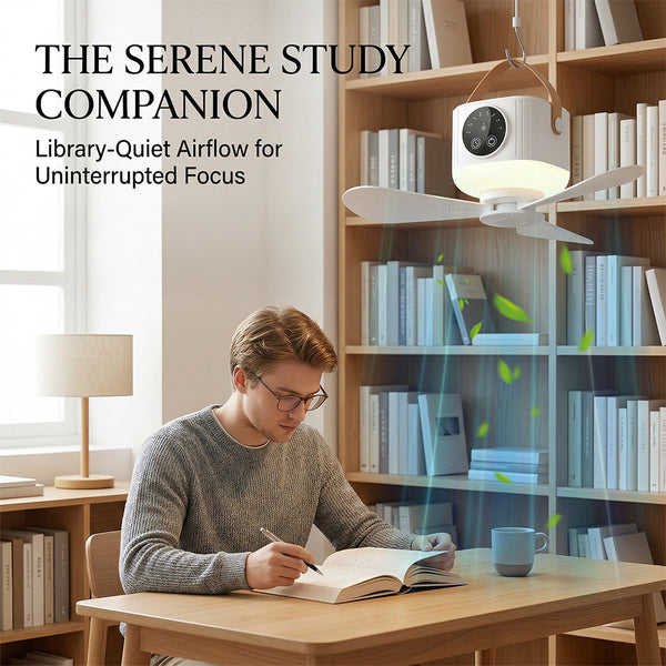 Hanging Camping Fan With Remote And Led Lamp. Rechargeable Tent Ceiling Fan. Delivers Powerful Soft Airflow With Foldable Blade Design. Supports 1‑2‑6‑8 Hour Timer Function For All‑Night Use. Adopts Type‑C Fast Charging With Long Battery Runtime. Adds Aro