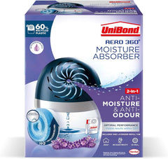 Unibond AERO 360º Moisture Absorber, 1 Device Incl. 1 Refill Tab 450G, Ultra-Absorbent Dehumidifier, Helps to Prevent Condensation, Mould & Musty Smells, Recyclable, Refillable Condensation Absorber