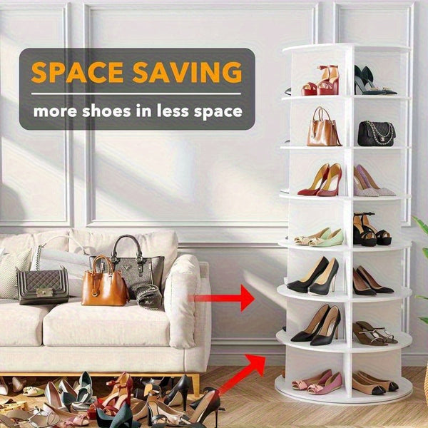 5/7 Tier Rotating Shoe Rack- 360° Spinning Floor Stand With Shelves For Home & Dorm, Easy Assembly, Durable PVC Material, Versatile Storage