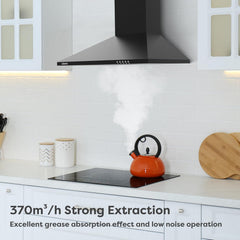 CIARRA Cooker Hood 60Cm CBCB6201 600Mm Kitchen Extractor Hood with Carbon Filters Recirculating&Ducting Wall Mounted Cooker Extractor Fan Black