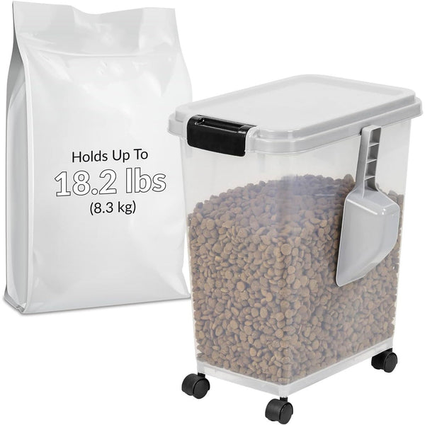 20 Litre Airtight Pet Food Storage Container With Plastic Measuring Scoop Treats For Pet Dog Cat Animal Dry Food Dispenser With Casters, Grey