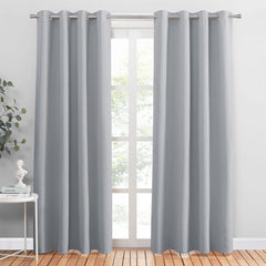 PONY DANCE Grey Blackout Thermal Insulated Curtains for Bedroom, 46 X 54 Inch Short Eyelet Curtains & Drapes, Soft Black Out 2 Panels for Window Living Room/Kitchen