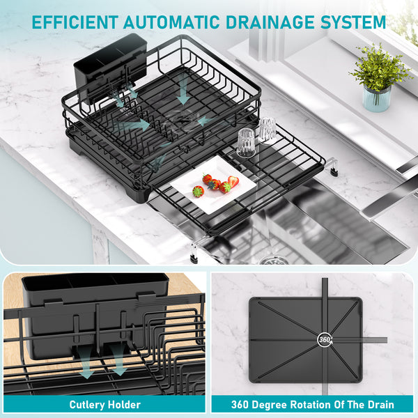 1pc Expandable Kitchen Sink Dish Drainer Rack With Drip Tray Cutlery Holder Plate Rack